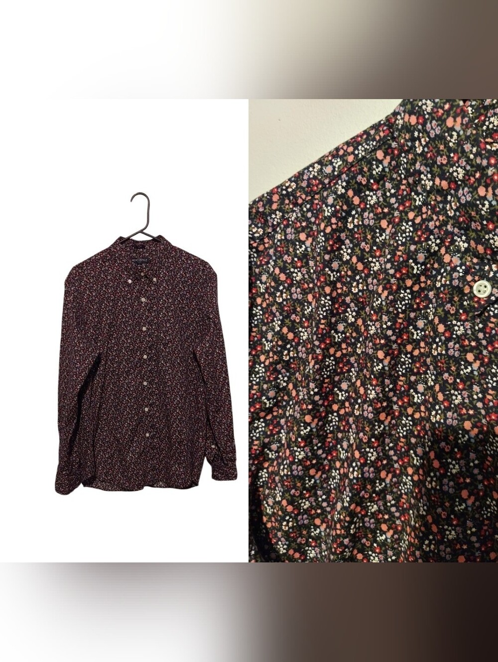 J Crew Mercantile Floral Shirt Mens L Slim Fit Flex Washed Button Down Preppy